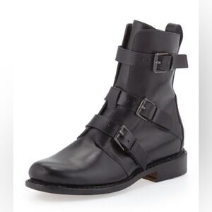 Rag & Bone Hudson Moto Ankle Boot, Black Leather Silver Buckles
